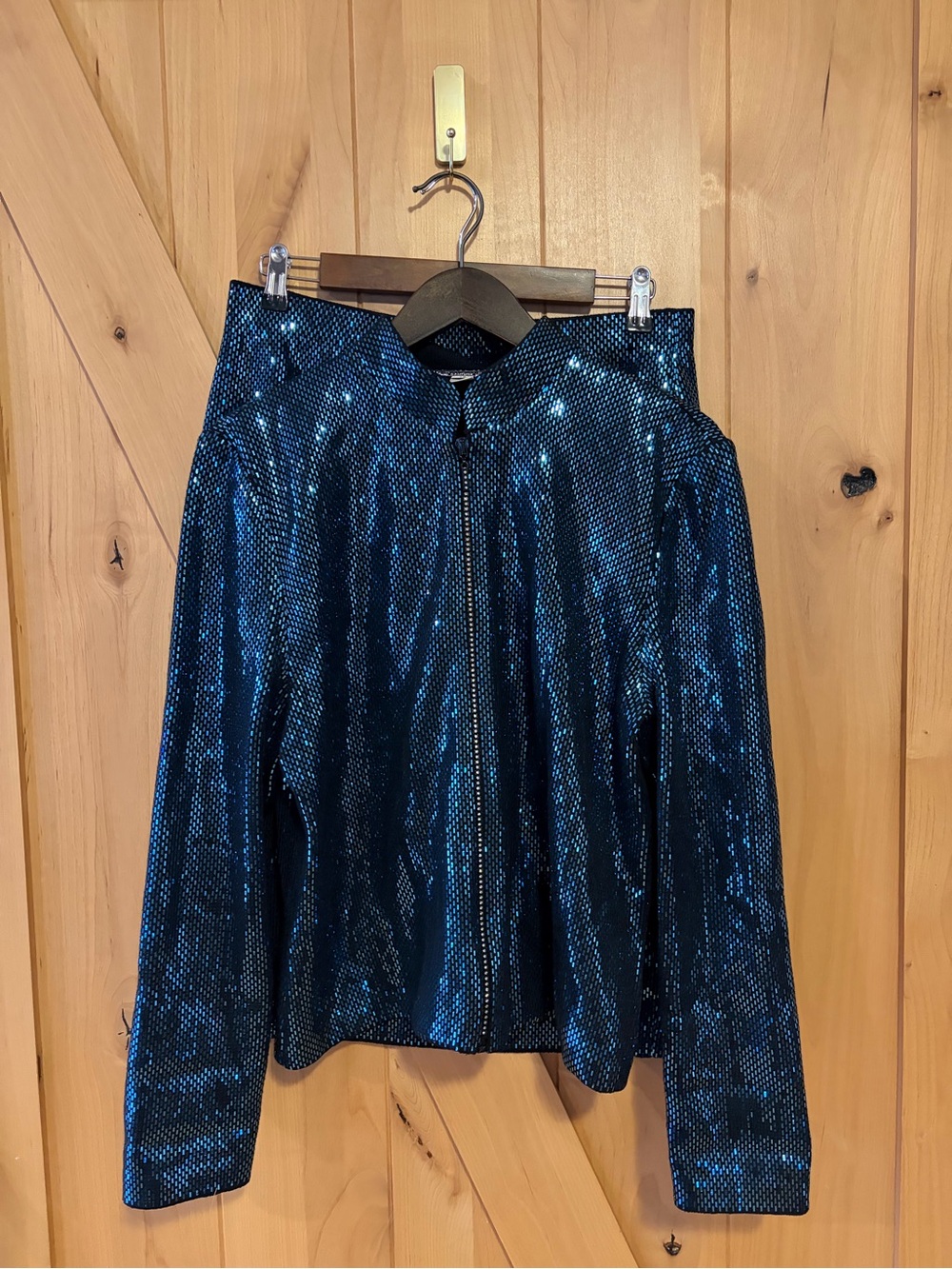 Vintage St John Knit Couture Blue Sequin Rhinestone Skirt Suit Jacket Set 12 USA